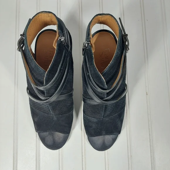 Franco Sarto Fantana Black Suede Leather Crisscross Strap Heeled Peep To… E727 - Picture 5 of 11